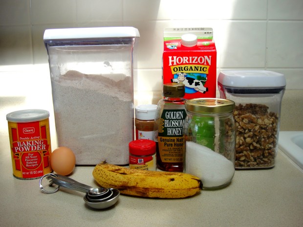 Ingredients Banana walnut pancake supplies