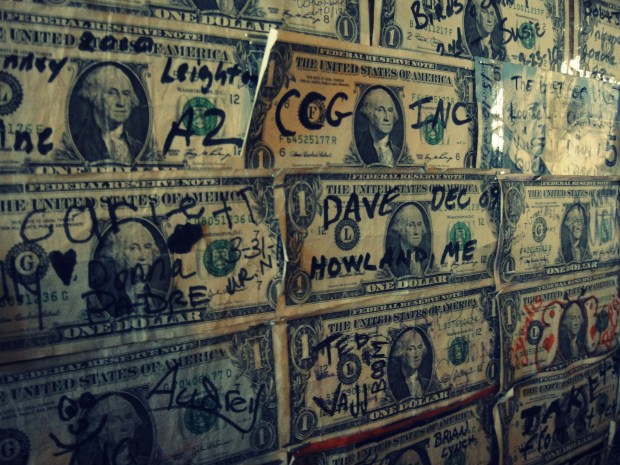 Dollar Wall at restaurant on Apache Trail