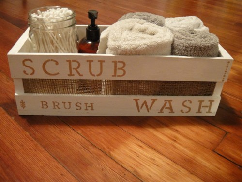 DIY bathroom storage bin from So Pretty is as Pretty Does