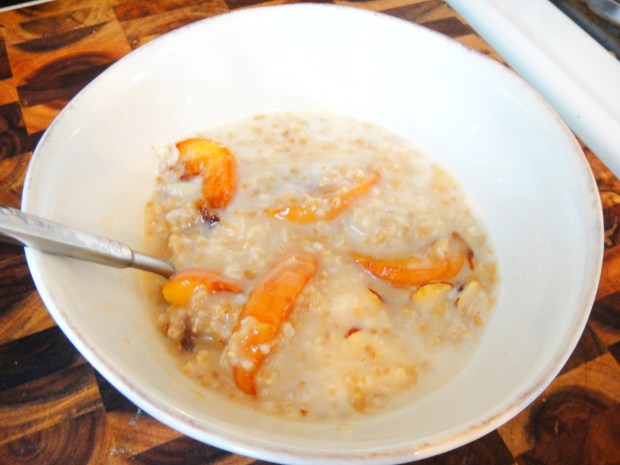 Bowl of oatmeal and peaches
